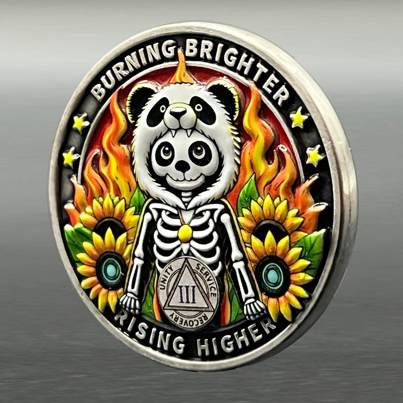 Leafence Sobriety Coin Panda Skeleton Design Sobriety Coin Recovery Addiction