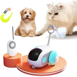 Interactive Smart Toy Car for Indoor Cats or Dog - USB Rechargeable and Automatic Mobile Pet Toy Designed to Engage and Stimulate Your Pet Family - Color: Orange