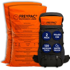 2 Pack XL Waterproof Rucksack Liner, 90cm x 50cm, 120 Microns Thick, High Visibility Orange with Survival Bag and Bushcraft Instructions, perfect Backpack Liner for Camping, Hiking and Festivals