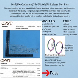 Lantine 20 gauge Rainbow Hinged Nose Rings Hoops Grade 23 Titanium Septum Rings Seamless Clicker Sleeper Daith Rook Snug Tragus Top Cartilage Piercing Hoop Earrings 9mm