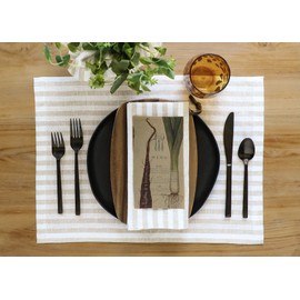 Solino Home Stripe Linen Dinner Napkins 20 x 20 Inch - 100% Pure Linen Natural and White Cloth Napkins Set of 4 for Spring, Mothers Day, Easter - Amalfi Stripe, Handcrafted and Machine Washable