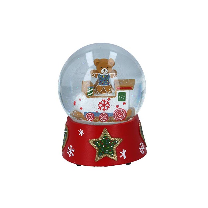 Musical Christmas Snow Globe 13cm - Gingerbread Teddy/Train