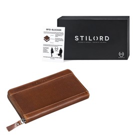STILORD 'Lynn' RFID Wallet Women's Leather Vintage Leather Purse for Women with NFC Protection Purses with Zipper in Gift Box Genuine Leather, Colour:mesh - Brown