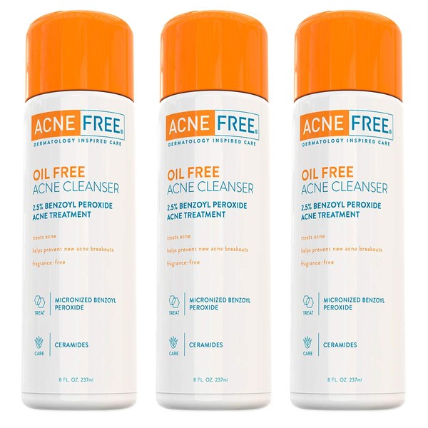AcneFree Oil-Free Acne Cleanser Benzoyl Peroxide 2.5% Acne Face Wash, 8 Ounce (Pack of 3)