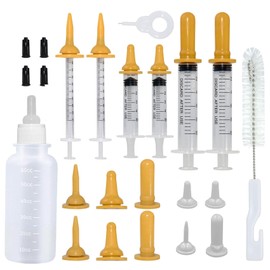 Breeding Bottle Cat, Puppy Milk Breeding Bottle for Dog Puppies, Kittens, Nipples with Syringes for Puppies, Kittens, Squirrels and Other Newborn Pets, Pack of 18