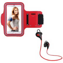 Sports Kit for Meizu Pro 7 Plus Smartphone (Bluetooth Headphones Sport + Wristband) Running T7 (Red)