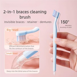 YANDY - Cepillo de dientes de cerdas suaves para dentaduras, retenedores y alineadores, limpieza de doble cara para una eliminación efectiva de la mugre - Mango de agarre cómodo (paquete de 2)