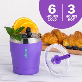 VINUR Kids Tumbler with Straw 9 oz Stainless Steel Double Wall Vacuum Insulated Tumbler with Lid, Leak Proof Water Cup for Travel(Purple)