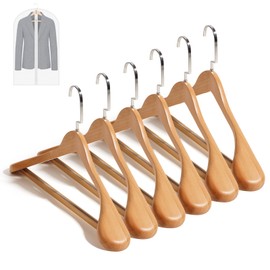 Qiviluto 6 Pack Suit Hangers for Men is a Wooden Hanger with Non Slip Pants Bar and 6 Pack Suit Moistureproof Cover, It's a Better, Higher-end Jacket and Sweater Hangers (Natural)