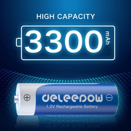 Deleepow Rechargeable AA Batteries 3300mAh AA Nimh Rechargeable Batteries 1200 Cycles 1.2V 16-Pack(Only Battery)