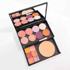 UDTIP 2-layer empty magnetic makeup palette with mirror, includes 20 adhesive metal sticker for storing eyeshadow or cosmetics. Compact and portable design measuring 4.88 x 2.99 inches, Black