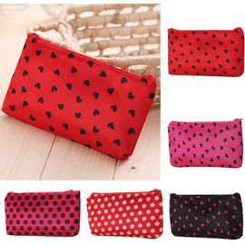 Seadiquiet Red Outdoor Travel Storage Cosmetic Bag,Heart Dot Print Toiletry Wash Organize Multifunctional Makeup Bag,Portable Travel Cosmetic Bag Makeup Case
