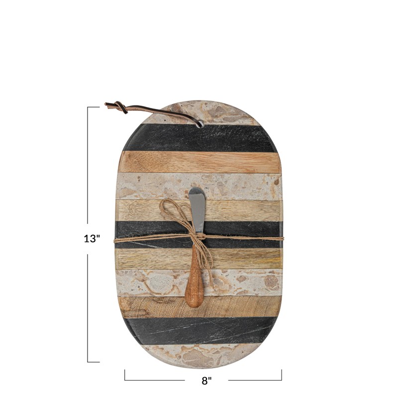 Creative Co-Op Marble and Mango Wood Cheese Board Set with