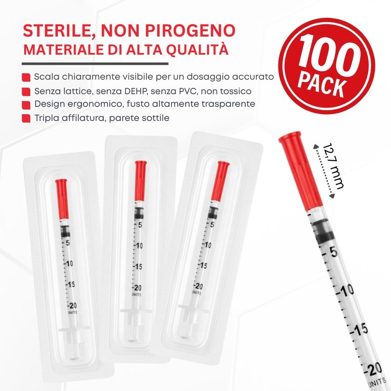 100 pezzi 0,5 ml U40 Plastic Tube 29G x 1/2"