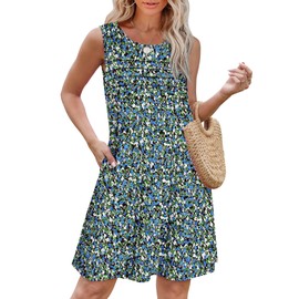 OFEEFAN Floral Dress for Women 2025 Beach Tank Dress Vacation Loose Fit Sundresses Trendy Floral 01 L