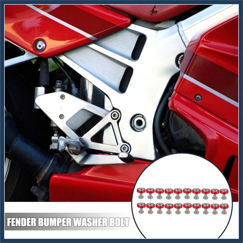 INFINAUTO 20pcs Motorcycle Red Fender Bumper Washer Bolt Nuts Kit
