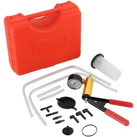 DASBET 2 in 1 Brake Bleeder Kit with Hand Held Vacuum Pump Tester 16PCS Brake Clutch Bleeder Tool with Adapters One-Man Brake and Clutch Bleeding System for Automotive (Red)