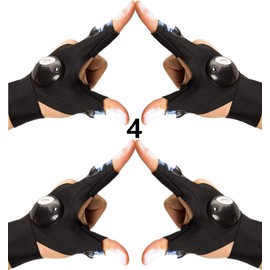 4pcs LED Flashlight Gloves Light Fingerless Outdoor Fishing Gloves Tool Gadgets Gifts for Repairing Working for Men Women Camping Hiking (2 Pairs)