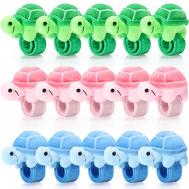 Lenwen 15 Pcs Stuffed Turtle Slap Bracelets Bulk Adorable Plush Turtle Stuffed Animals Slap Bracelets for Birthday Sea Party Favors Decor Goodie Bag Stuffers(Cute)