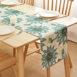 Betylifoy Table Runner Spring Summer Table Runner Flowers 32 x 180 cm Long Farmhouse Sunflower Tablecloth Green Rustic Coffee Table Runner Kitchen Food Wedding Table Decoration (Dark Green)
