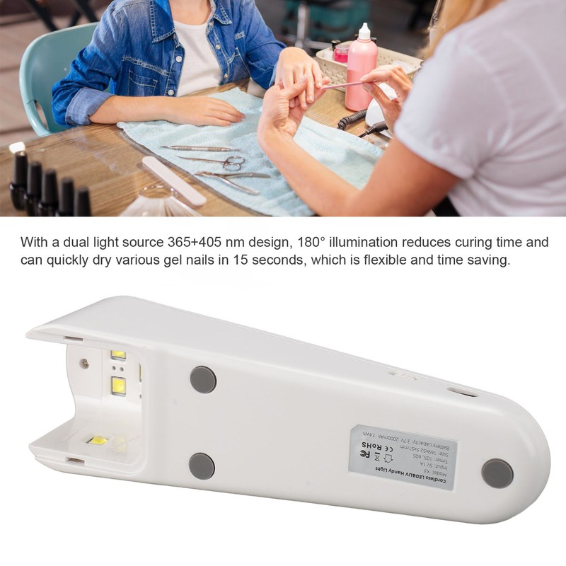 8W Handheld Nail Lamp Dual 365+405nm Ultraviolet Nail Dryer 2000mAh