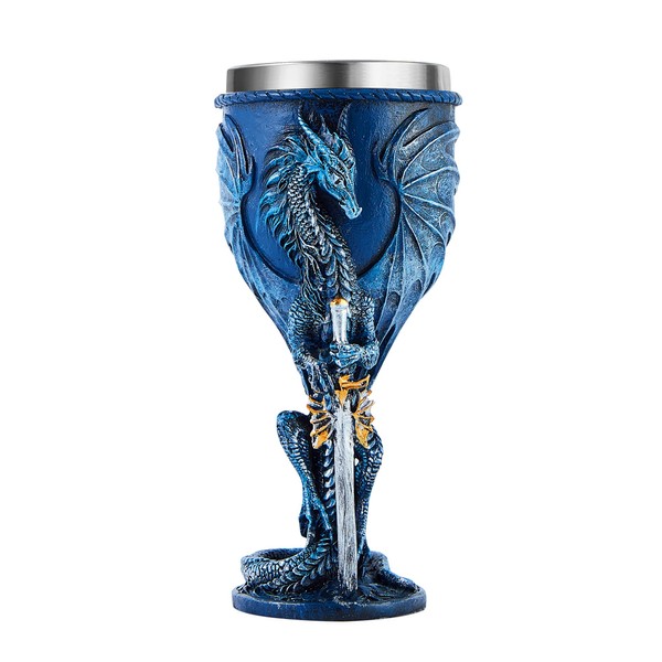 OTARTUDE Medieval Blue Dragon Goblet Stainless Steel Dungeons and Dragons Gift Goblet Wine Goblet 210ml (Blue Sword Dragon)