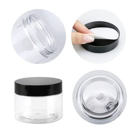 BiBiFly 120ml 20pcs Clear Plastic Round Jars with Black Lids, Leak-Proof Storage Jars Containers for DIY Crafts, Kitchen Use, Beauty Product and More