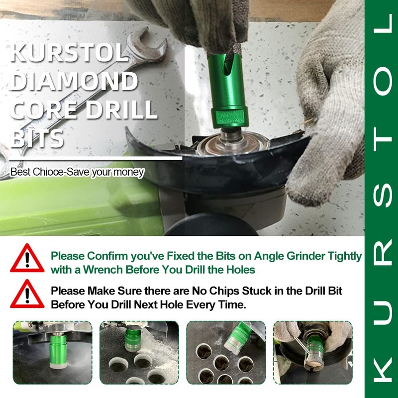 KURSTOL Diamond Core Drill Bits Kit - 10pcs 6/8/10/25/35/50/65mm+2" Beveling