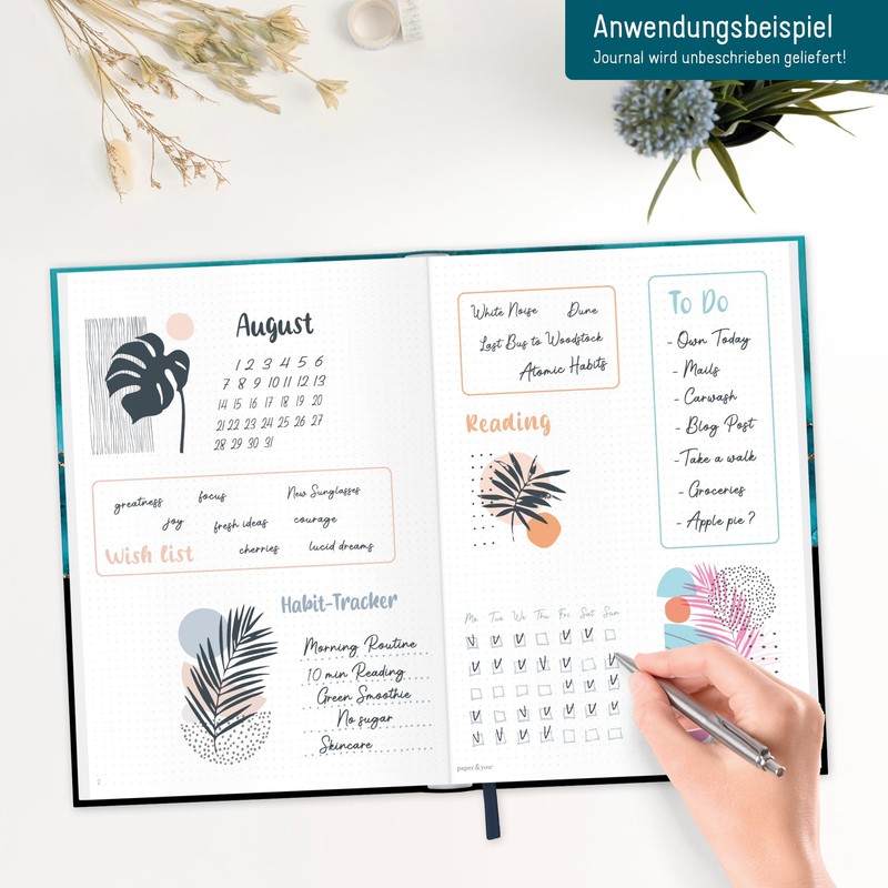 paper&you® Bullet Journal Dotted A4+ with Elastic Band [Shiny Teal]