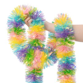 CIPOWM 33FT Easter Tinsel Garland Colorful Metallic Twist Foil Tinsel Garland Glitter Spring Hanging Garland for Easter Party Door Tree Indoor Outdoor Decoration