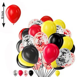 Red Yellow Black Balloons 25Pcs Red Black and Yellow Latex Balloons 10 Inch Party Balloons with Confetti Balloons for Kids Construction Theme Party Baby Shower Mouse Brithday Party Decorations