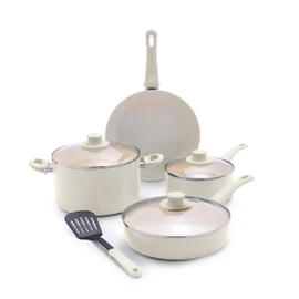 GreenLife Soft Grip 8-Piece Cookware Set, Healthy Ceramic Nonstick Pots, Frying & Sauce Pans, PFAS & PFOA Free, Dishwasher Safe, Even Heating, Versatile Kitchen Essentials, Cream
