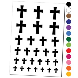 Cross Angled Christian Church Religion Temporary Tattoo Water Resistant Fake Body Art Set Collection - Black (One Sheet)