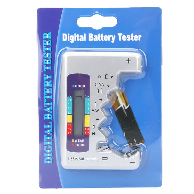 Battery Tester Universal Digital Voltage Checker for AA/AAA/C/D/9V/Button Cells &