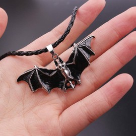 Caiyao Vintage Black Bat Pendant Necklace Exaggerating Animal Punk Necklace for Men