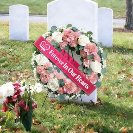 Elegant Funeral Wreath Sash – Funeral Sash Memorial Wreath Sash Funeral Ribbon Celebration,Forever in Our Hearts Memorial Ribbon for Graves & Wreaths (Pink)