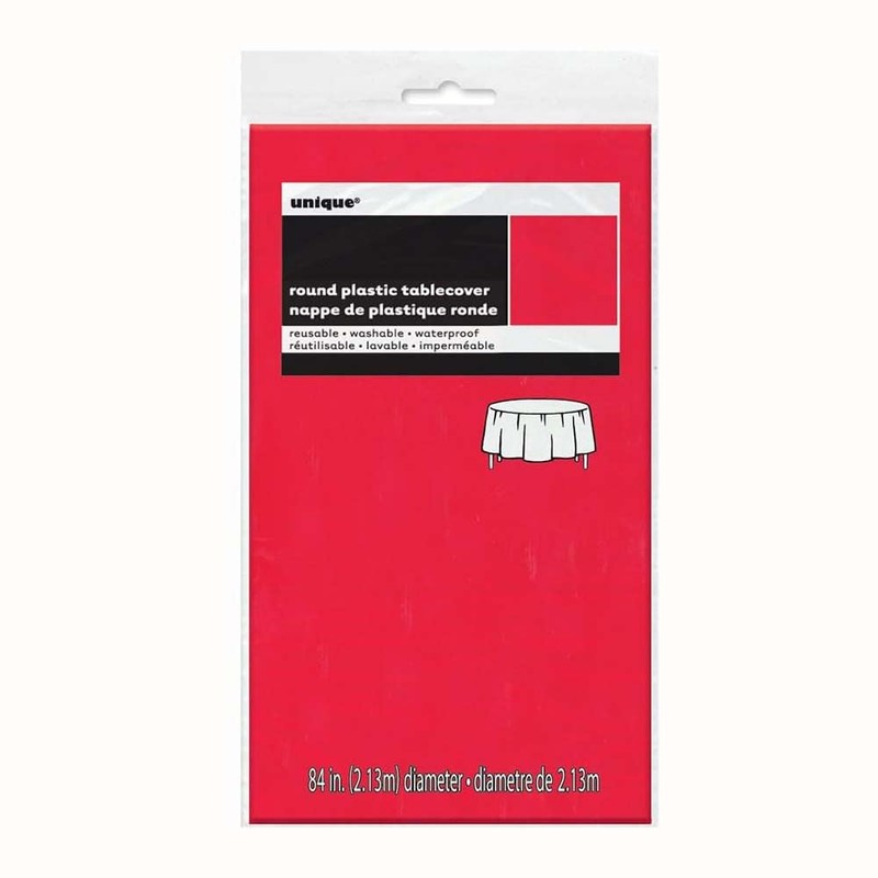 Red Solid Round Plastic Table Cover (213cm) 1 Count –