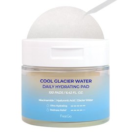 FreeGo Cool Glacier Water Daily Hydrating Pad (100 Pads), K-Beauty Facial Toner Pads for Puffy Dehydrated Skin, Instant Cooling Hydration