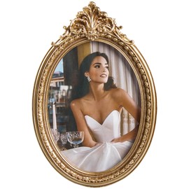 ZIHARA Ornate 5x7 Oval Picture Frame, Gold Vintage Photo Frame, Hand-Crafted Resin Frame with Easel, Hook & Mat, for Table Top Display, Wall Hanging, Home Decor and Photo Gallery Art