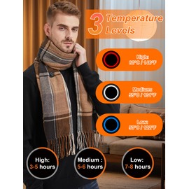 JOYTEK Heated Scarf for Women Rechargeable, Heated Scarfs for Men Three Temp Settings with 6000mah Battery Heated Scarf Rechargeable Neck Heating Pad-Black Grey