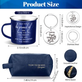 Dandat 3 Pcs Thank You Gift for Men Employee Appreciation Gift Leather Toiletry Bag 12 oz Inspirational Enamel Mug Motivational Keychain May You Be Proud Sign for Coach Men Teacher Male Staff (Blue)