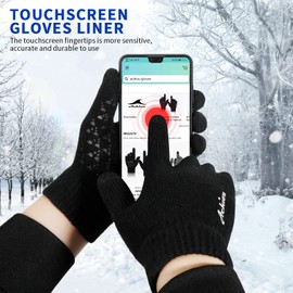Achiou - Apparel - Apparel - Achiou Winter Knit Gloves Touchscreen Warm Thermal Soft Lining Elastic Cuff Texting Anti-Slip 3 Size Choice for Women Men - Black Thick - X-Large