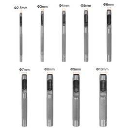 sourcing map 9Pcs Leather Hole Punch Set 2.5mm-10mm Carbon Steel Round Hollow Hole Punch Set Leather Hole Punch Cutter for Belts, Watch Band, Paper, Plastic, Leather Crafting