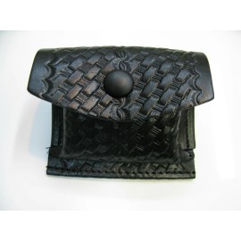 Boston Leather Glove or Mask Holder for Duty Belt - Basket Weave, Silver