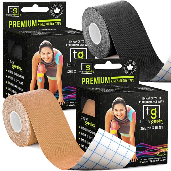 TapeGeeks 2 pack Elastic Bandages Kinesiology Tape Athletic Tape Muscle