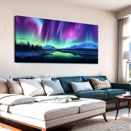 Aurora Canvas Wall Art For Bedroom Wall Decorations For Living Room Office Wall Decor Aurora scenery Large Wall Art Painting on Canvas Prints Picture Wall Art for Bedroom Bathroom Framed Modern Room Canvas Artwork 20x40inch(50x100cm)