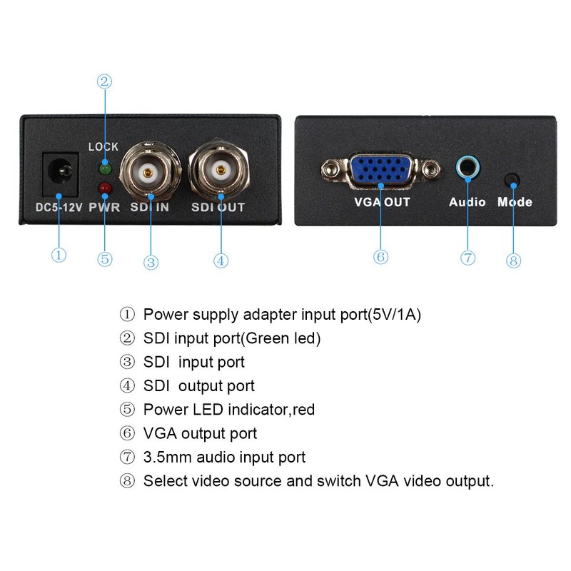 Wiistar SDI to VGA Audio Converter Support 1080P for VGA
