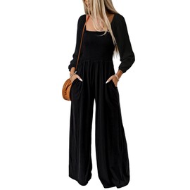 Dokotoo Dokotoo Womens Casual Loose Overalls One Piece Long Sleeve Jumpsuits for Women Stretchy Wide Leg Long Pant Rompers Jumpsuit with Pockets Small Black