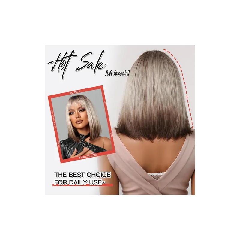 Flat Flequillo Pelo Corto Bob Pelo Liso Peluca Natural Moda