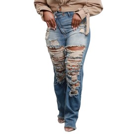 Geulis Women Asymmetrical Ripped Jeans Distressed Boyfriend Denim Pants